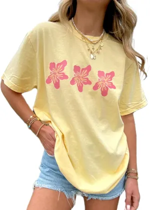 Women Oversized Floral Graphic Tees Tops Y2k Aesthetic Vintage Baggy T-Shirts Summer Preppy Teen Girl Clothes