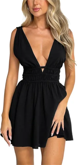 Women Ruffle Hem Mini Dress Y2k Halter Irregular Floral Tassel Dress LowCut Bodycon Mini Dress Party Streetwear