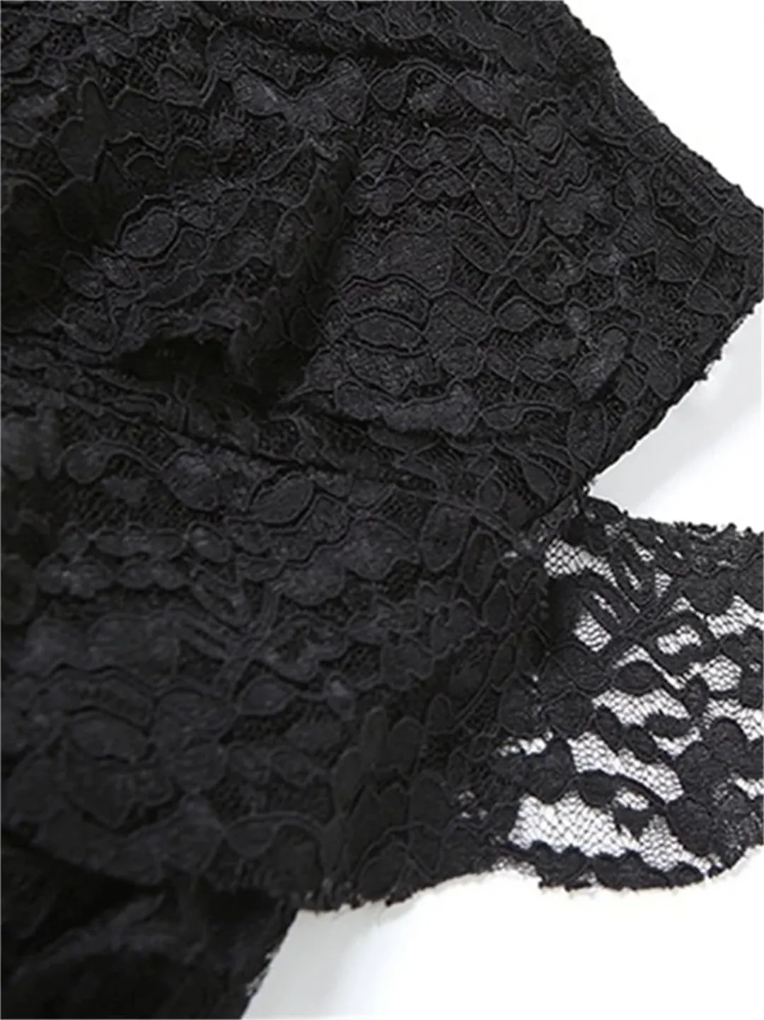 Women Short Front Long Back Gothic Patchwork Lace Fold Asymmetrical Skirt High Waisted Ruffle Midi Skirts