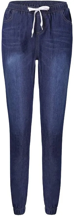 Women Stretch Waist Denim Pants 2025 Trendy Gradient Drawstring Cuffed Jeans Tummy Control Work Dressy Casual Trouser