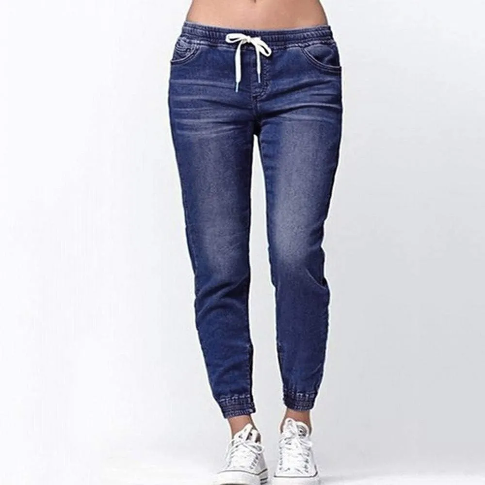 Women Stretch Waist Denim Pants 2025 Trendy Gradient Drawstring Cuffed Jeans Tummy Control Work Dressy Casual Trouser