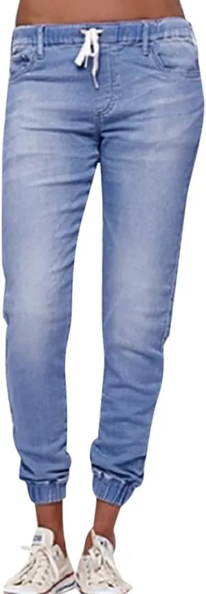 Women Stretch Waist Denim Pants 2025 Trendy Gradient Drawstring Cuffed Jeans Tummy Control Work Dressy Casual Trouser