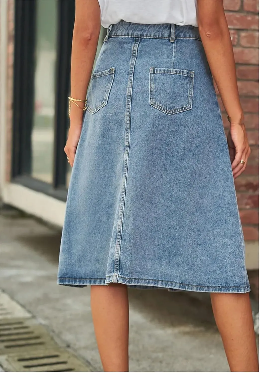 Women Summer Denim Skirts Fashion Slim Mid Length Jeans Button A-Line Skirts Street Casual Female Clothing