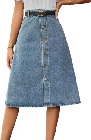 Women Summer Denim Skirts Fashion Slim Mid Length Jeans Button A-Line Skirts Street Casual Female Clothing