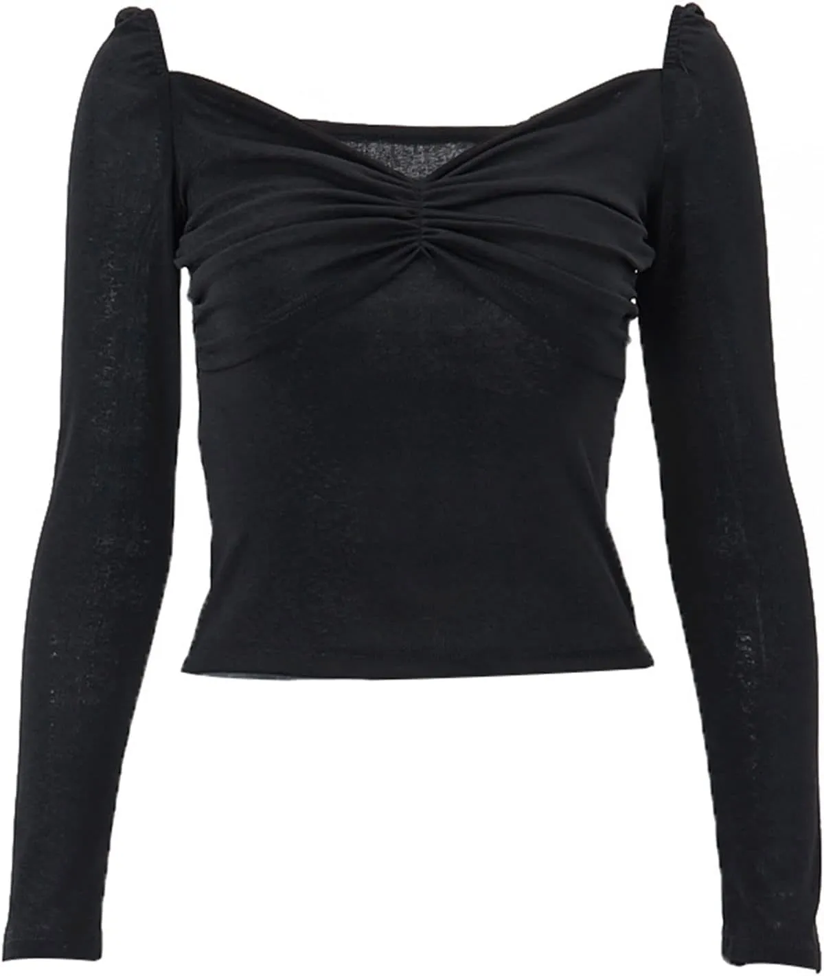Women T-Shirt Long Sleeve V Neck Pleated Patchwork Slim Fit Ladies Tops for Casual Daily