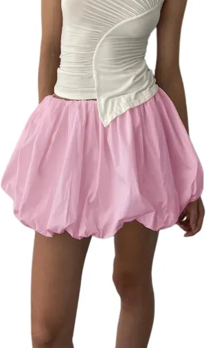 Women Y2K Bubble Mini Skirt High Waist A-line Flared Short Skirt Pleated Skater Mini Skirt Going Out Summer