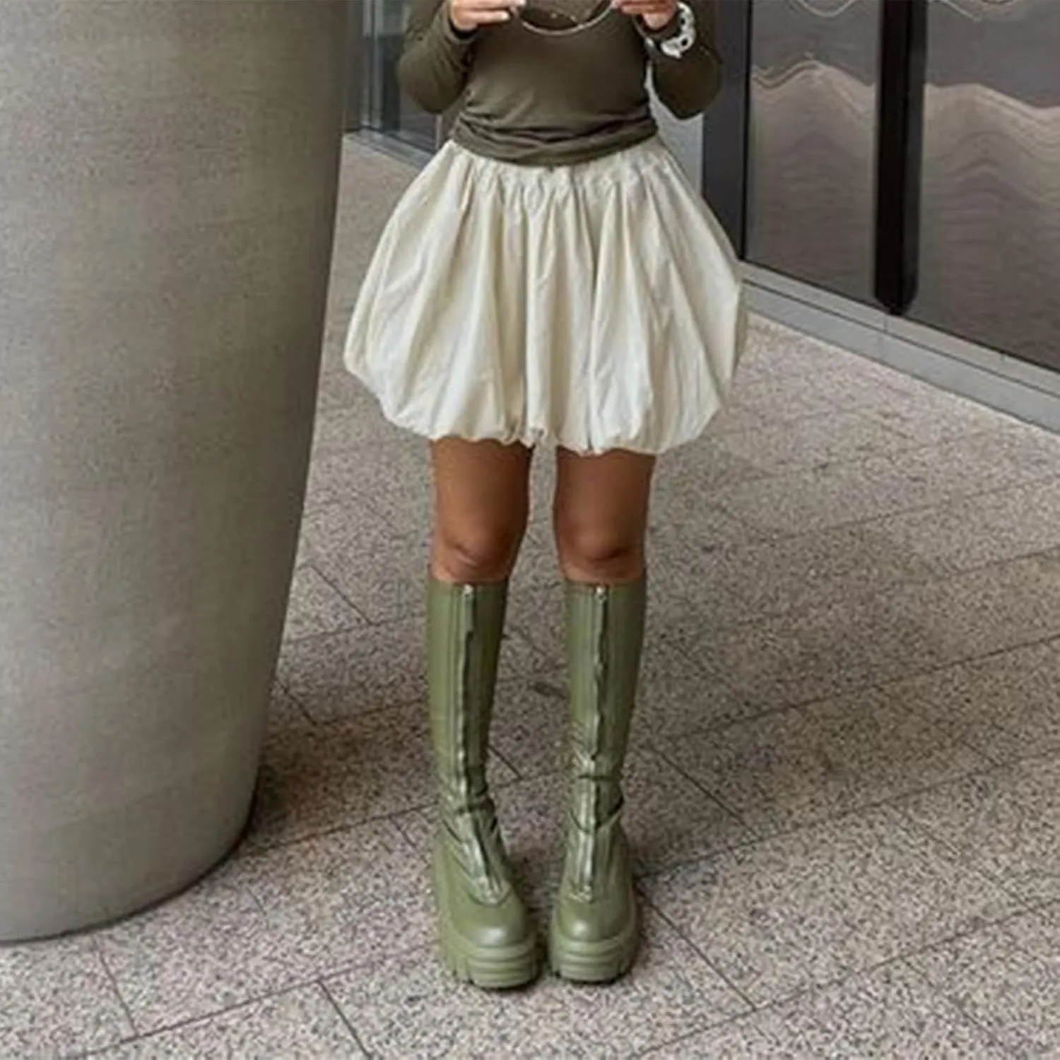 Women Y2K Bubble Mini Skirt High Waist A-line Flared Short Skirt Pleated Skater Mini Skirt Going Out Summer