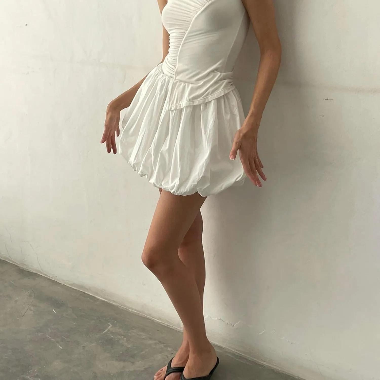 Women Y2K Bubble Mini Skirt High Waist A-line Flared Short Skirt Pleated Skater Mini Skirt Going Out Summer