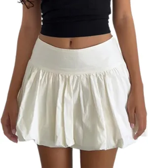 Women Y2K Bubble Mini Skirt High Waist A-line Flared Short Skirt Pleated Skater Mini Skirt Going Out Summer