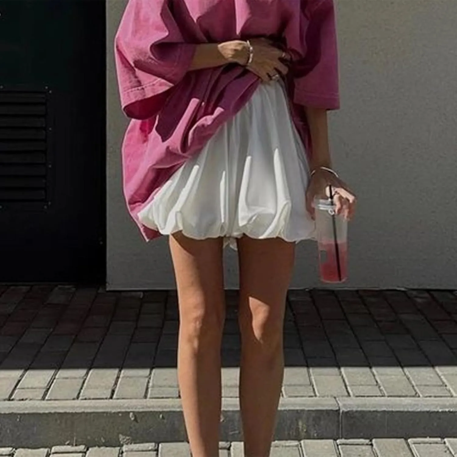 Women Y2K Bubble Mini Skirt High Waist A-line Flared Short Skirt Pleated Skater Mini Skirt Going Out Summer