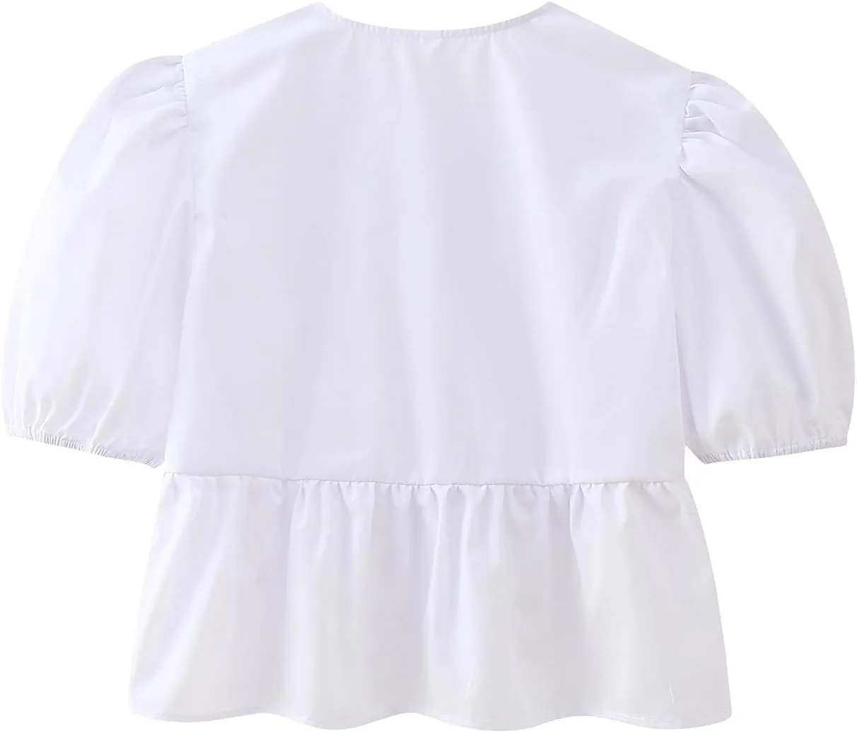 Women Y2K Tie Front Tops Puff Short Sleeve Peplum Shirts Going Out Lace up Crop Top Blouse