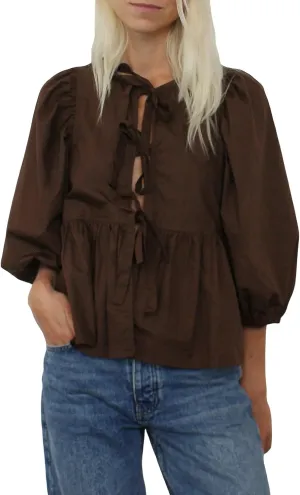 Women Y2K Tie Front Tops Puff Short Sleeve Peplum Shirts Going Out Lace up Crop Top Blouse