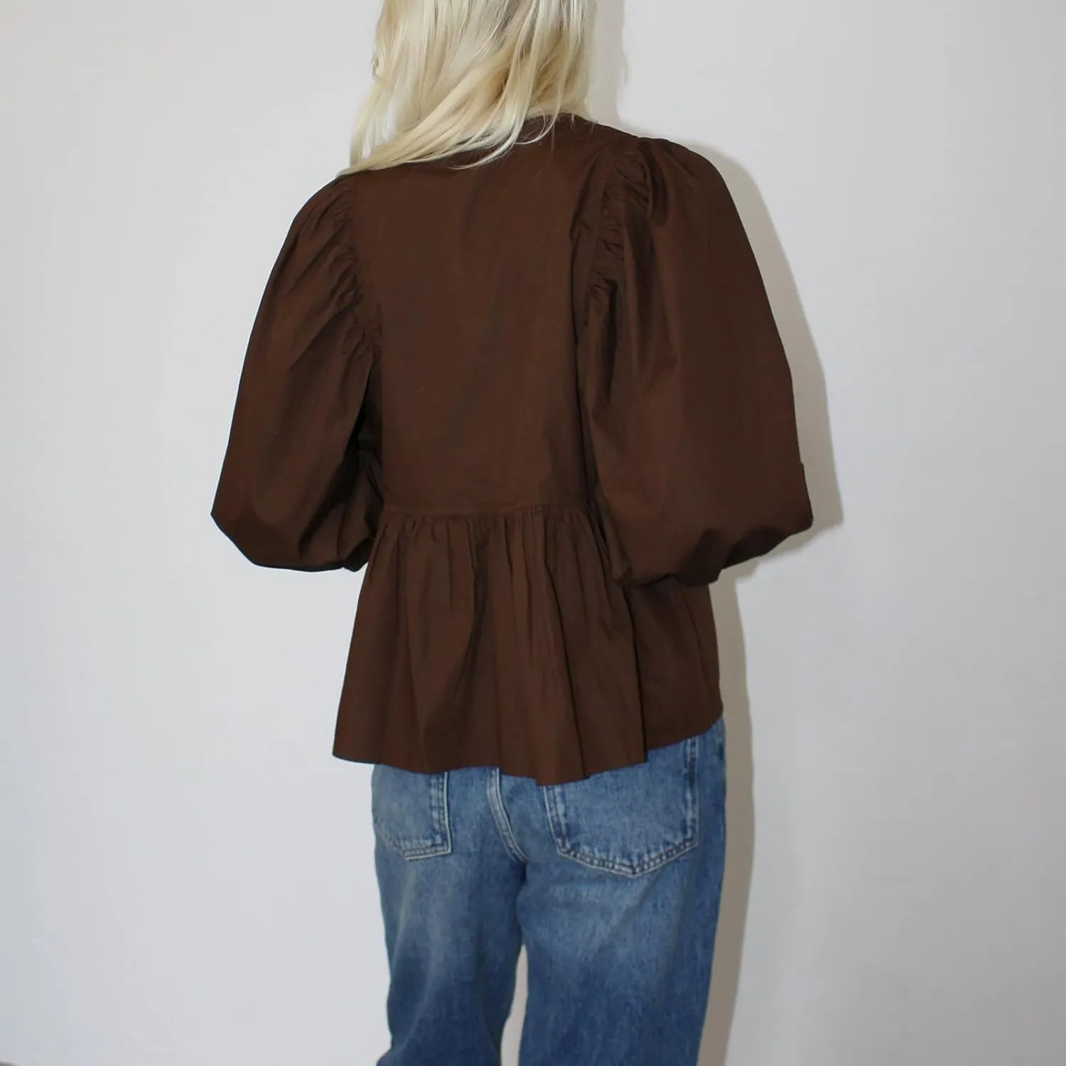 Women Y2K Tie Front Tops Puff Short Sleeve Peplum Shirts Going Out Lace up Crop Top Blouse