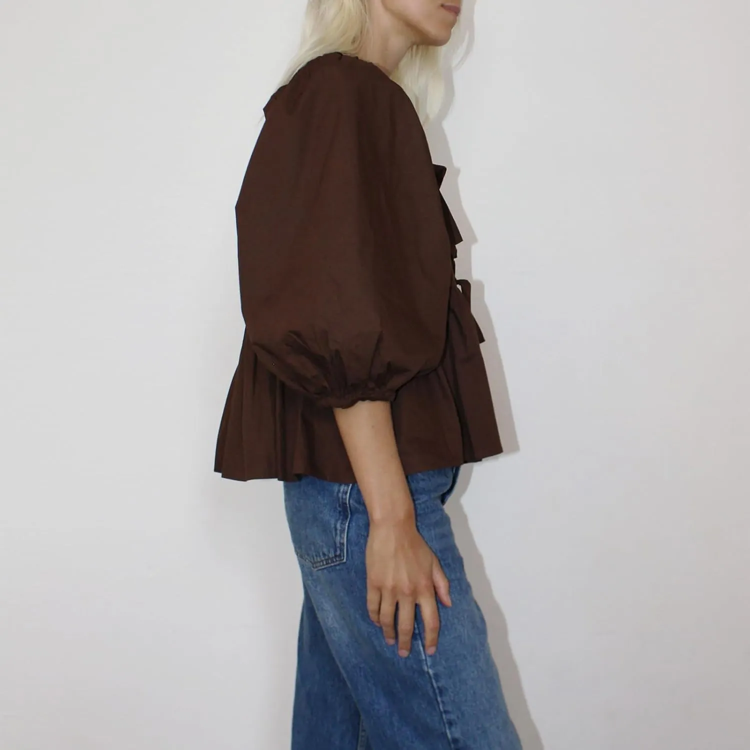Women Y2K Tie Front Tops Puff Short Sleeve Peplum Shirts Going Out Lace up Crop Top Blouse