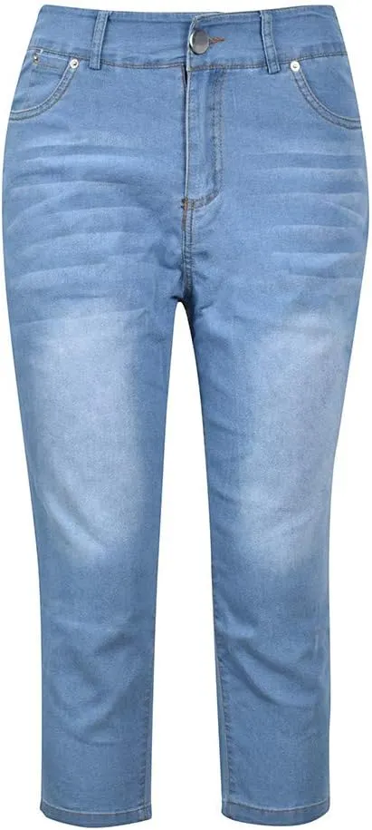 Womens 3/4 Length Casual Jeans Trendy Stretch Zipper Button High Waiste Calf Denim Pant Gradient Tight Casual Trouser