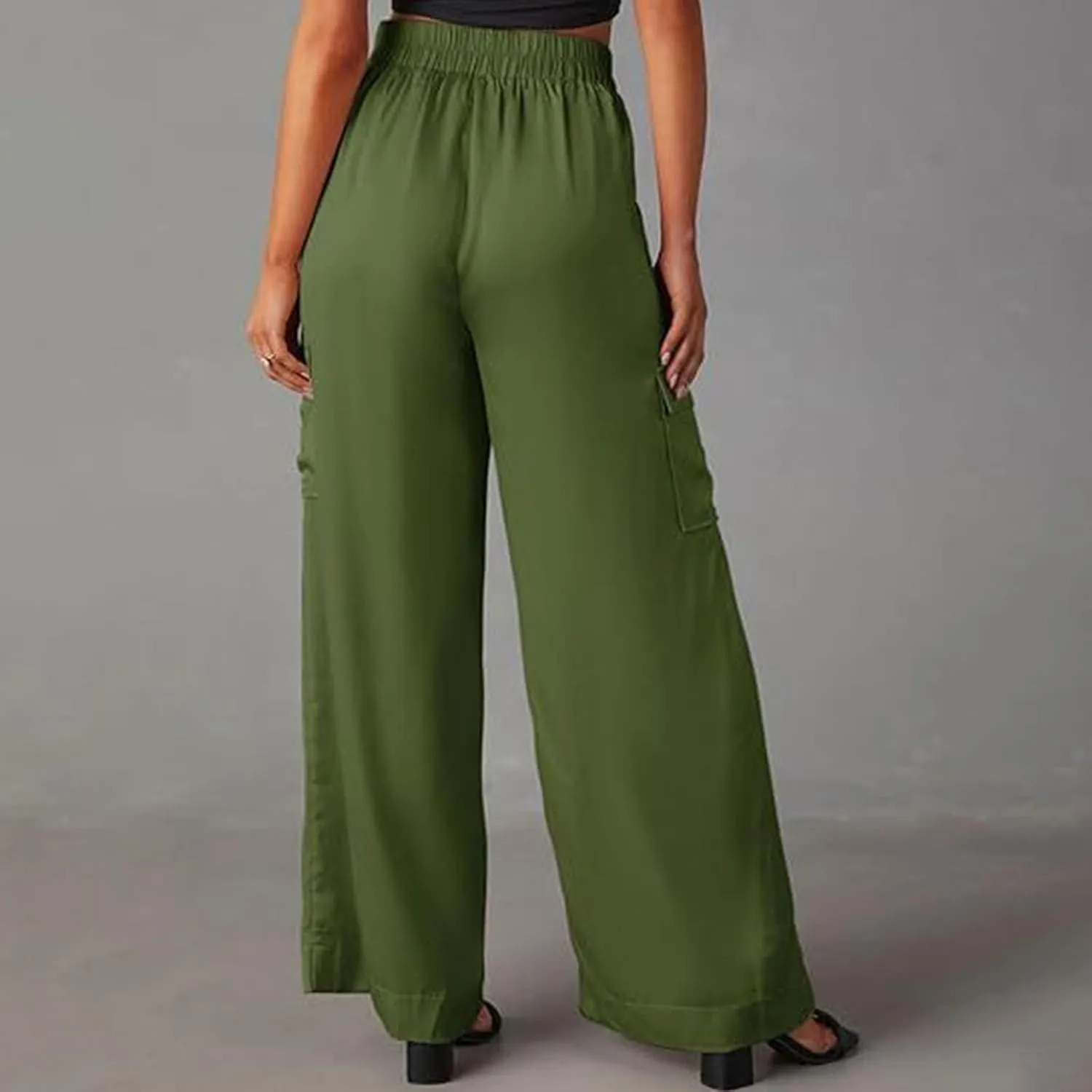 Women's Baggy Cargo Pants Wide Leg Elastic Waist Multi Pockets Straight Leg Pants Loose Comfy Streetwear Patchwork Trousers