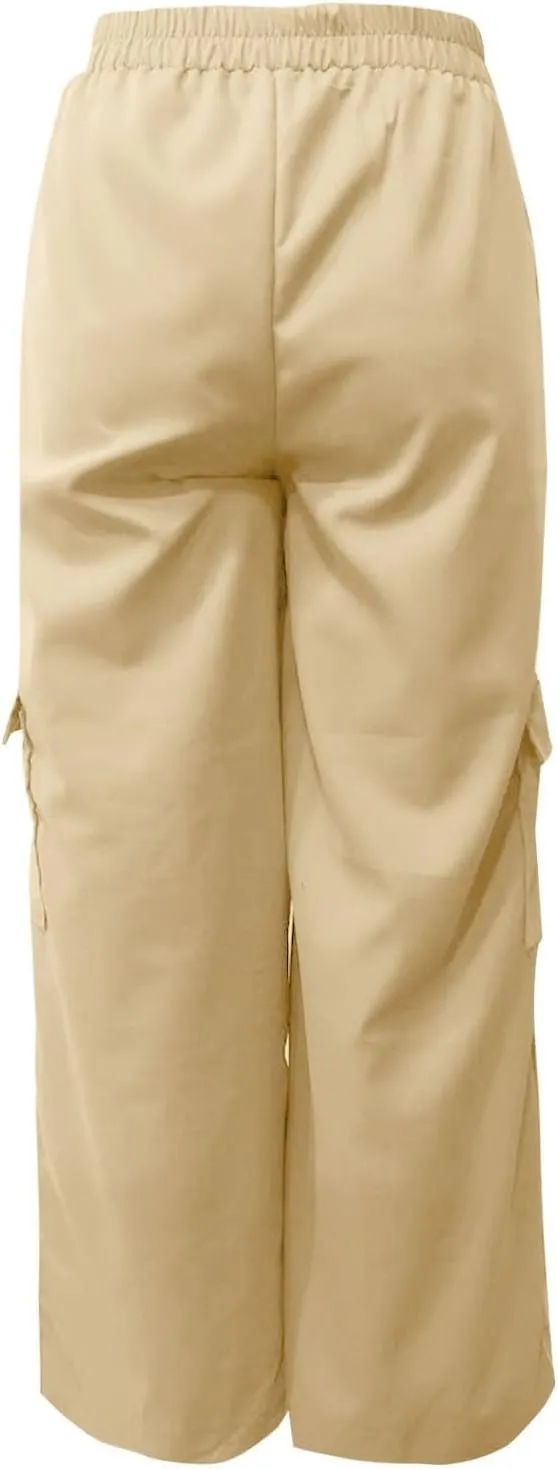 Women's Baggy Cargo Pants Wide Leg Elastic Waist Multi Pockets Straight Leg Pants Loose Comfy Streetwear Patchwork Trousers