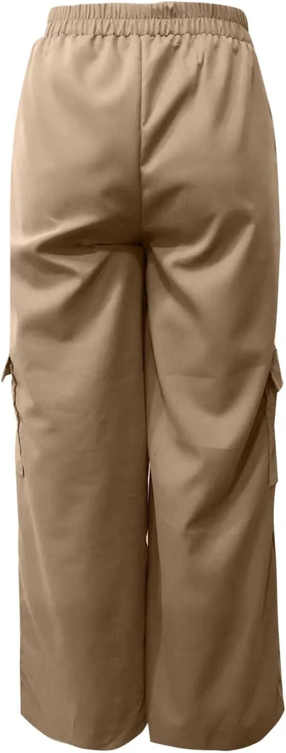 Women's Baggy Cargo Pants Wide Leg Elastic Waist Multi Pockets Straight Leg Pants Loose Comfy Streetwear Patchwork Trousers