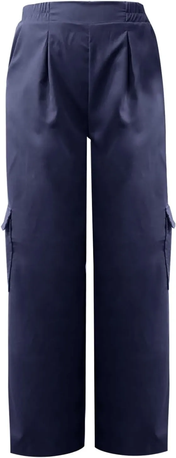 Women's Baggy Cargo Pants Wide Leg Elastic Waist Multi Pockets Straight Leg Pants Loose Comfy Streetwear Patchwork Trousers