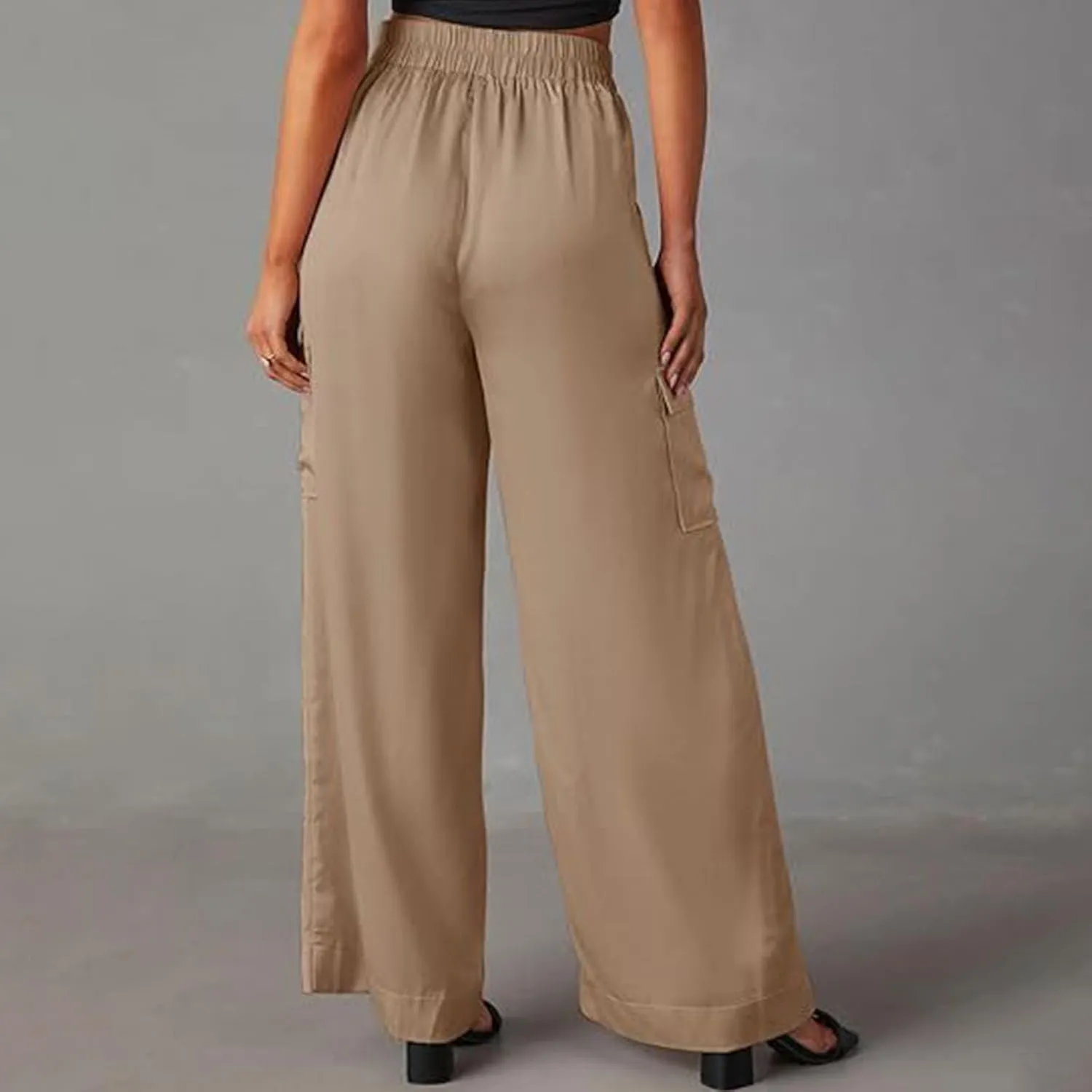 Women's Baggy Cargo Pants Wide Leg Elastic Waist Multi Pockets Straight Leg Pants Loose Comfy Streetwear Patchwork Trousers