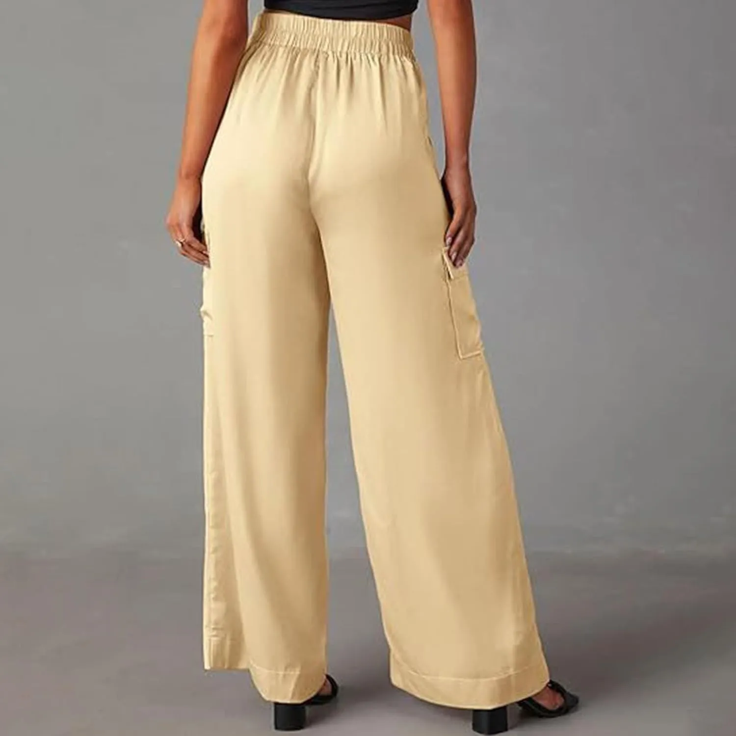 Women's Baggy Cargo Pants Wide Leg Elastic Waist Multi Pockets Straight Leg Pants Loose Comfy Streetwear Patchwork Trousers