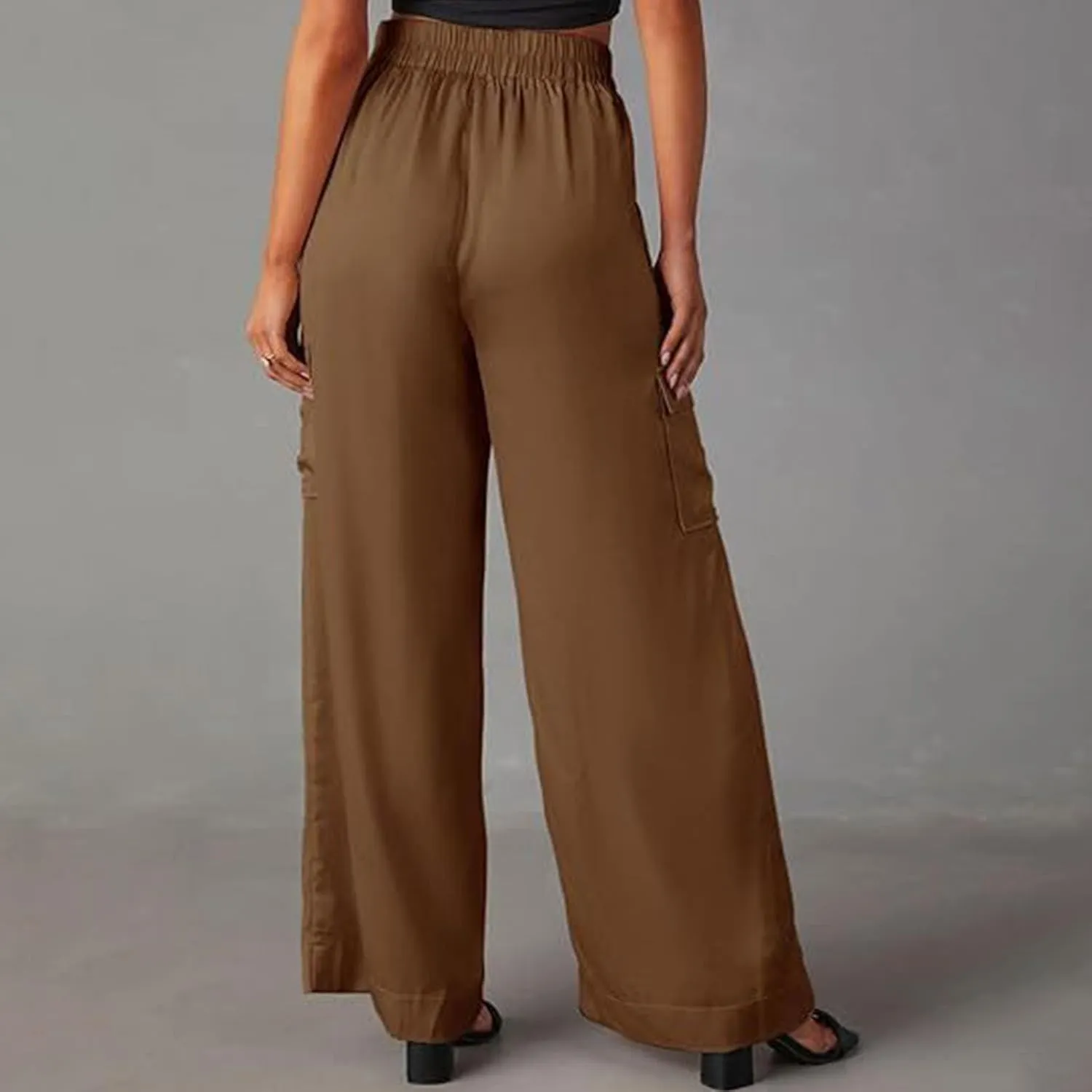 Women's Baggy Cargo Pants Wide Leg Elastic Waist Multi Pockets Straight Leg Pants Loose Comfy Streetwear Patchwork Trousers