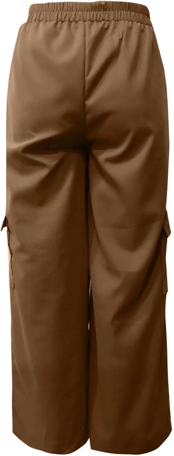 Women's Baggy Cargo Pants Wide Leg Elastic Waist Multi Pockets Straight Leg Pants Loose Comfy Streetwear Patchwork Trousers