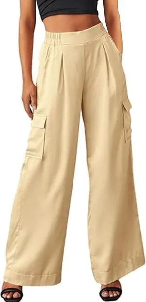 Women's Baggy Cargo Pants Wide Leg Elastic Waist Multi Pockets Straight Leg Pants Loose Comfy Streetwear Patchwork Trousers