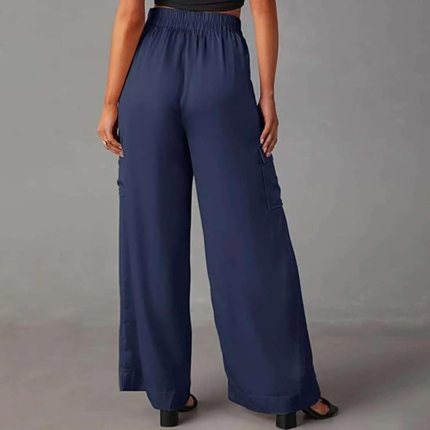 Women's Baggy Cargo Pants Wide Leg Elastic Waist Multi Pockets Straight Leg Pants Loose Comfy Streetwear Patchwork Trousers