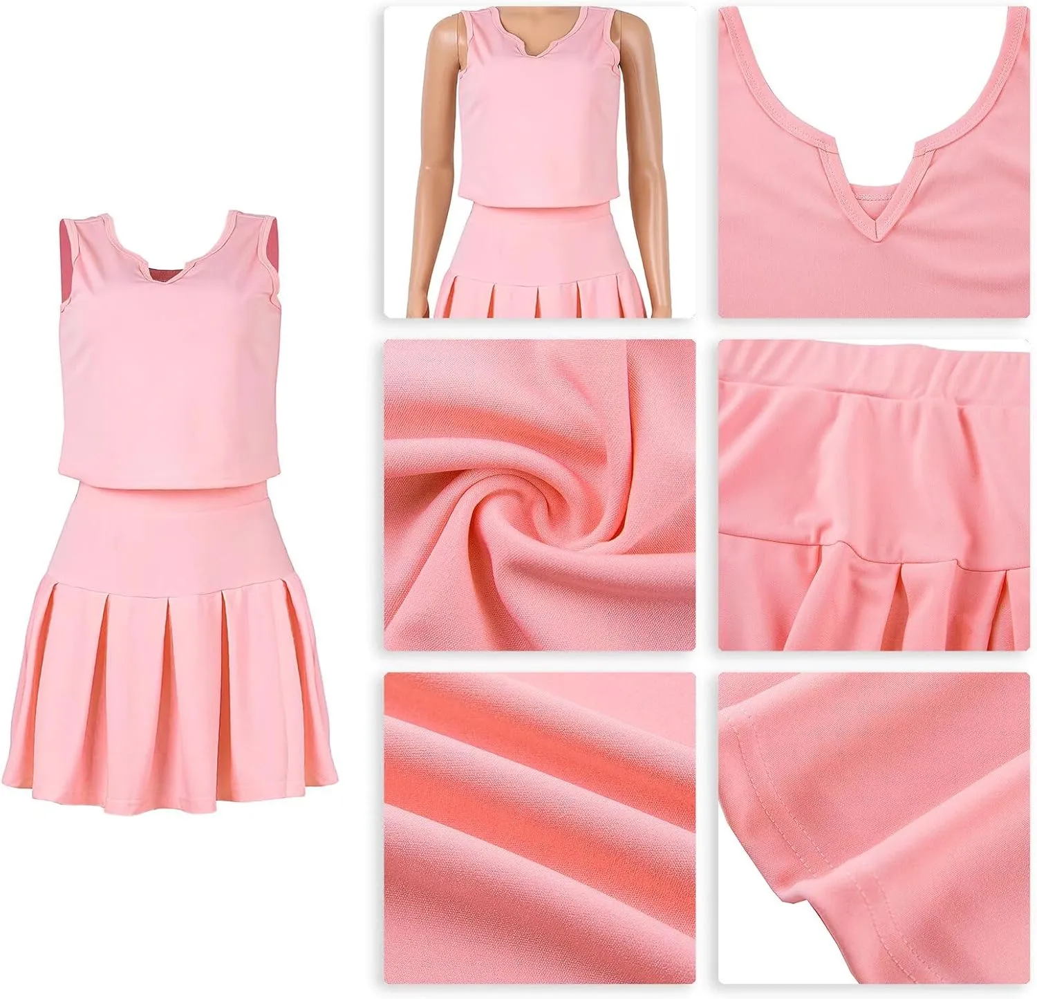 Womens Bodycon Dress Set - Tie Knot Front Crop Tank Top High Waist Pleated Mini Skirt Two Piece Outfit Suit Set