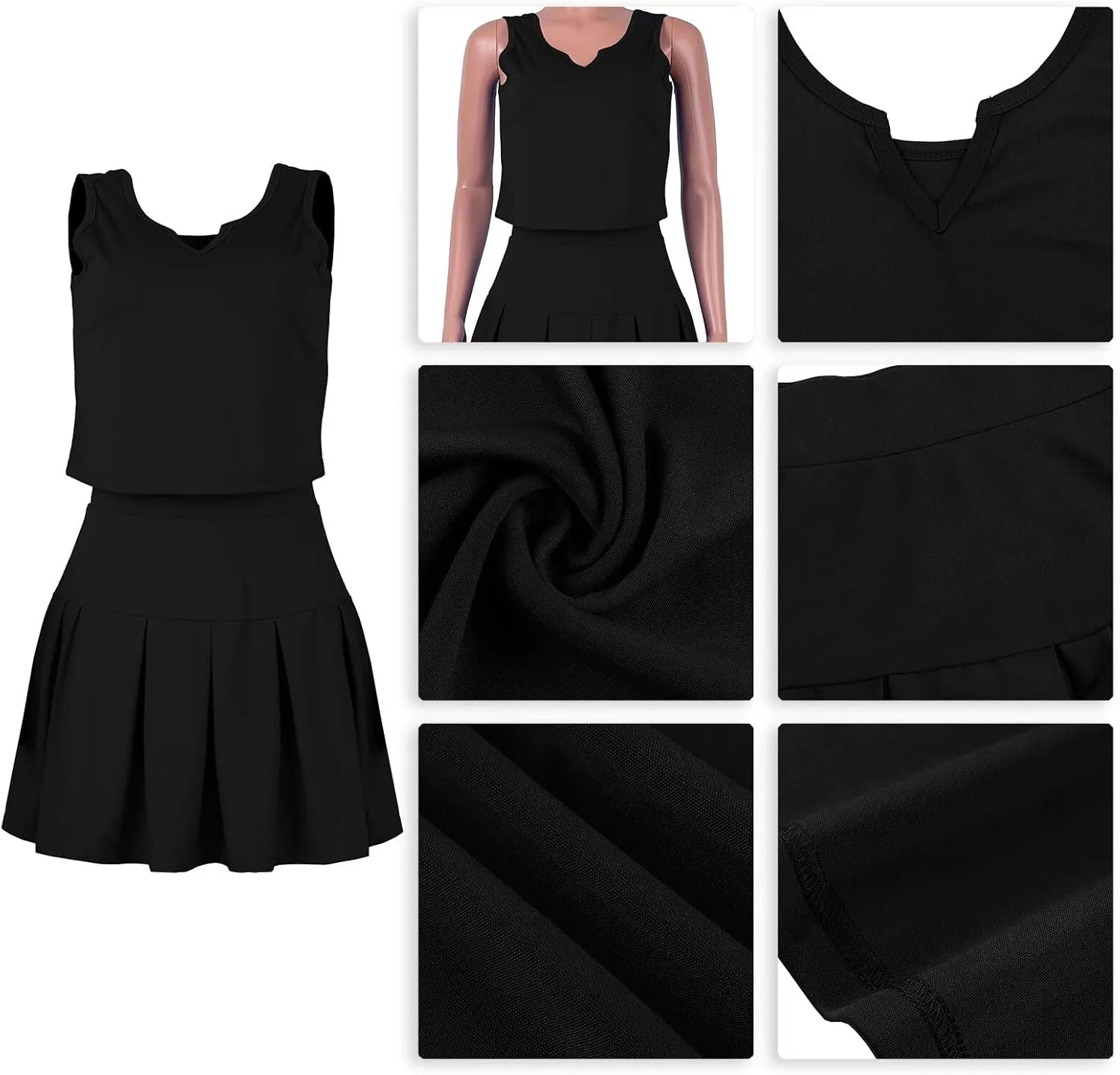 Womens Bodycon Dress Set - Tie Knot Front Crop Tank Top High Waist Pleated Mini Skirt Two Piece Outfit Suit Set