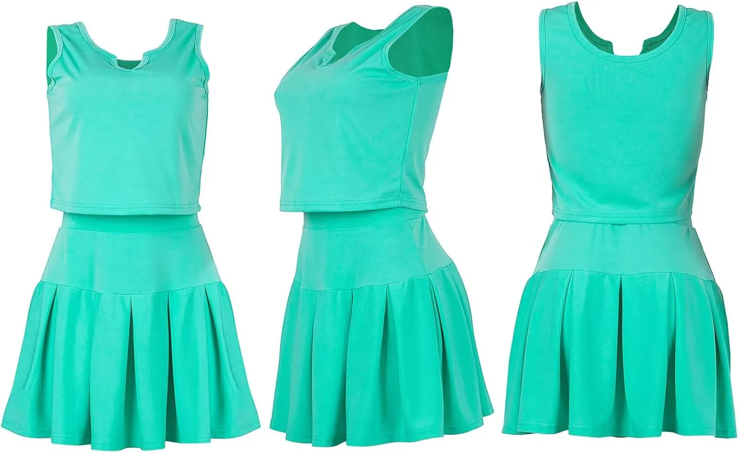 Womens Bodycon Dress Set - Tie Knot Front Crop Tank Top High Waist Pleated Mini Skirt Two Piece Outfit Suit Set