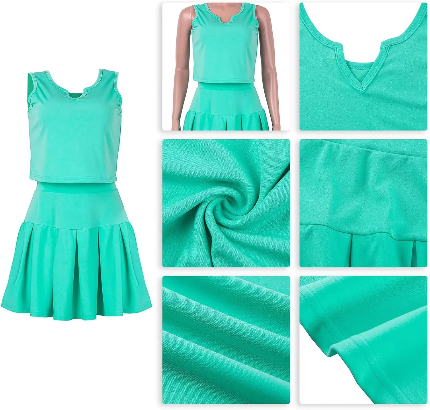 Womens Bodycon Dress Set - Tie Knot Front Crop Tank Top High Waist Pleated Mini Skirt Two Piece Outfit Suit Set