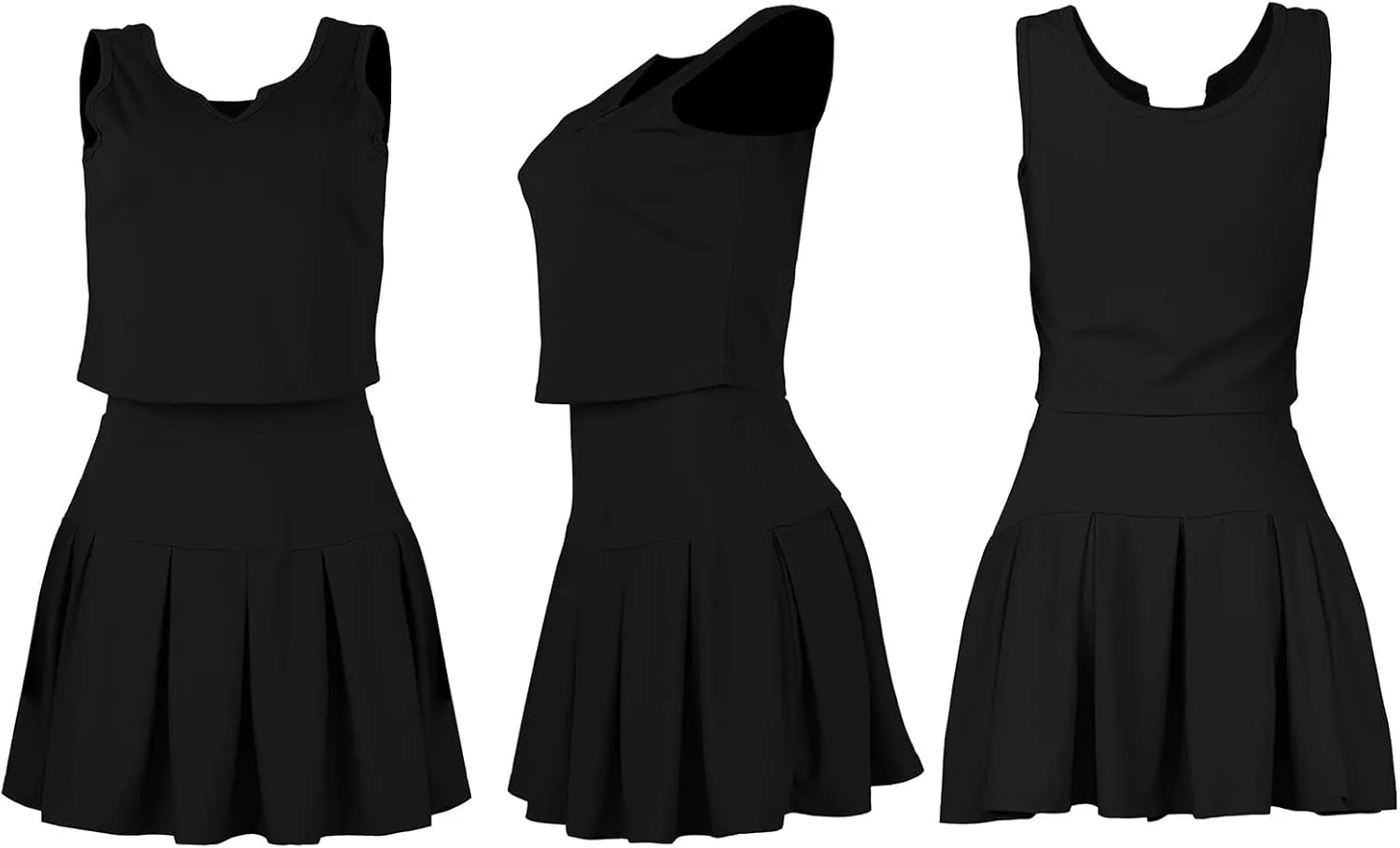 Womens Bodycon Dress Set - Tie Knot Front Crop Tank Top High Waist Pleated Mini Skirt Two Piece Outfit Suit Set