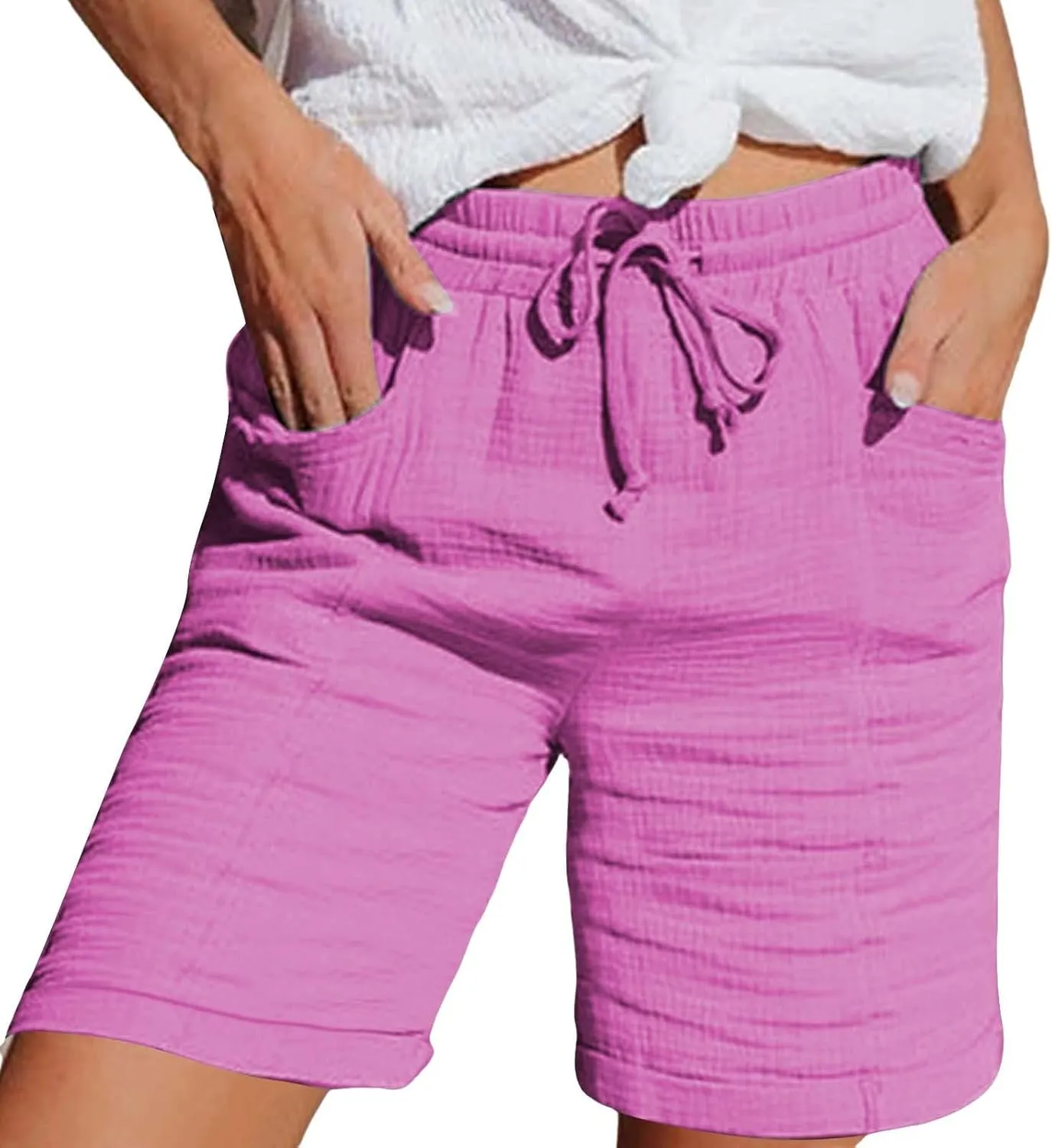 Womens Casaul Drawstring Linen Shorts Summer Hawaiian Beach Athletic Bermuda Sweatpant Elastic Waist Y2K Casual Short