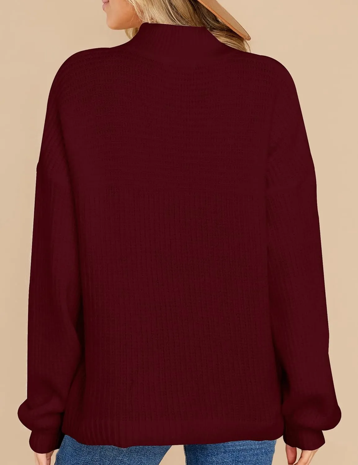 Women's Casual Turtleneck Long Batwing Sleeve Pullovers Oversized Loose Solid Ribbed Knit Pullover Sweater Tops
