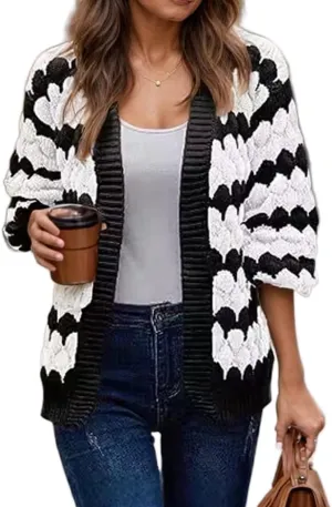 Womens Chunky Cardigan Sweaters Oversized Striped Colorblock Long Sleeve Open Front Cable Knit Fall Cardigan