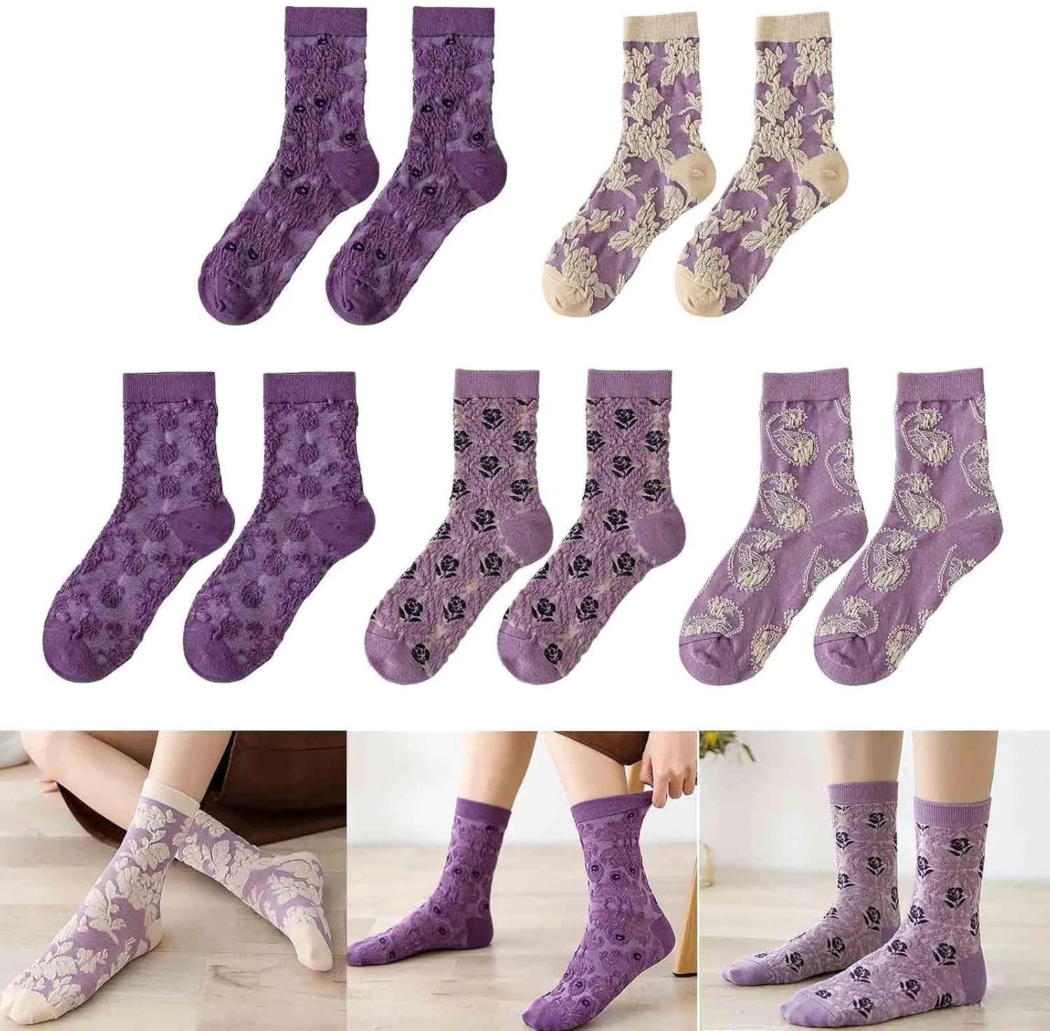 Womens Cotton Socks, 1 Pair Womens Fun Novelty Colorful Patterns Soft Breathable Fashion Casual Socks