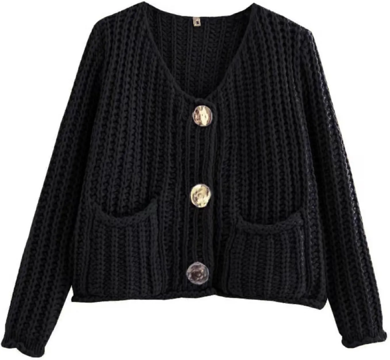 Womens Cropped Cardigan Sweaters, Chunky Knit Gold Button Down Open Front Cardigan, Chunky Knit Cardigans for Women