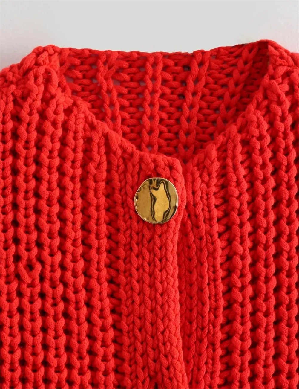 Womens Cropped Cardigan Sweaters, Chunky Knit Gold Button Down Open Front Cardigan, Chunky Knit Cardigans for Women