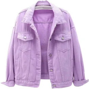 Women's Denim Cotton Button Closed Long Sleeve Solid Color Jacket With Pockets
