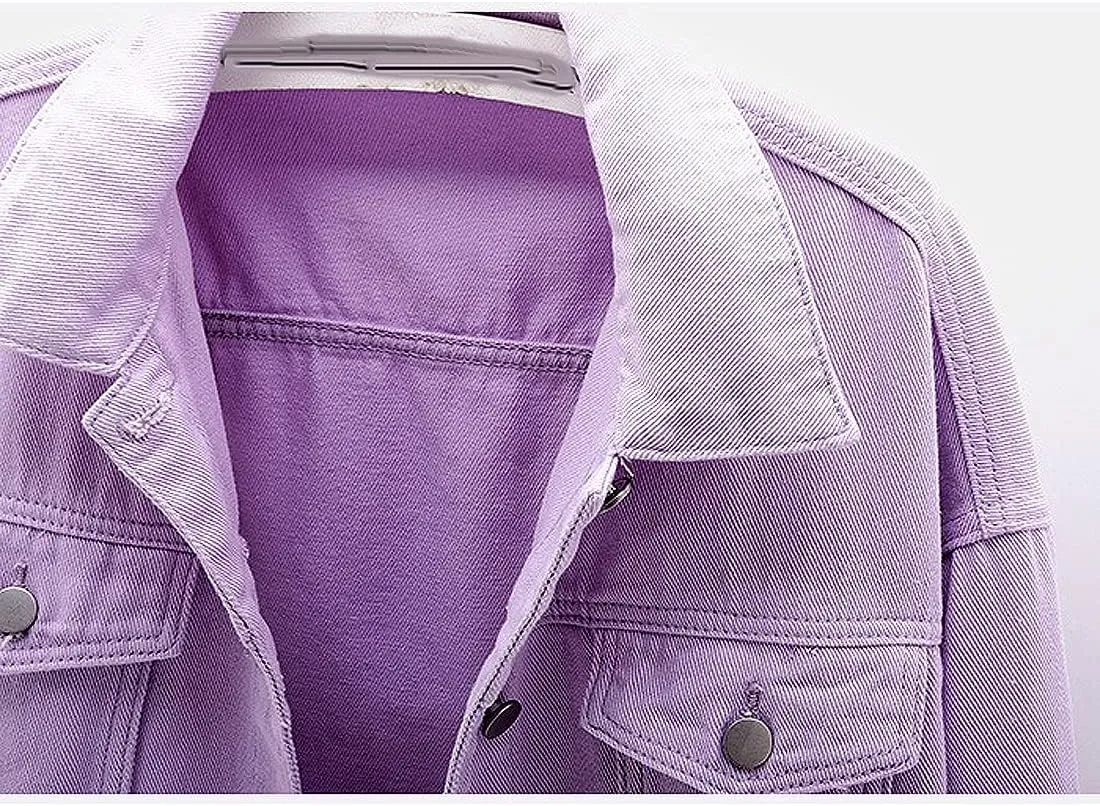 Women's Denim Cotton Button Closed Long Sleeve Solid Color Jacket With Pockets