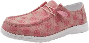 Women's Designer-Inspired Slip-On Loafers with Monogram Canvas, Lightweight Casual Walking Boat Shoes, Comfortable Breathable Lace-up Wide Width Sneakers Orthotic for Everyday Wear Pink Blue Brown