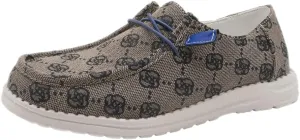 Women's Designer-Inspired Slip-On Loafers with Monogram Canvas, Lightweight Casual Walking Boat Shoes, Comfortable Breathable Lace-up Wide Width Sneakers Orthotic for Everyday Wear Pink Blue Brown