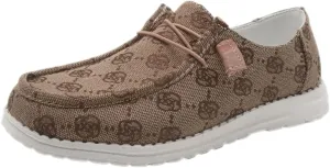 Women's Designer-Inspired Slip-On Loafers with Monogram Canvas, Lightweight Casual Walking Boat Shoes, Comfortable Breathable Lace-up Wide Width Sneakers Orthotic for Everyday Wear Pink Blue Brown