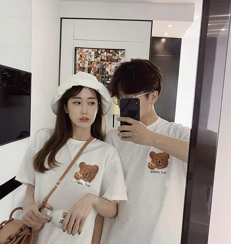 Womens Fairycore Cute Bear Graphic Print Short Sleeve Tops Crewneck Y2K Tee Oversized Aesthetic Streetwear