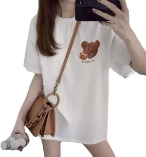 Womens Fairycore Cute Bear Graphic Print Short Sleeve Tops Crewneck Y2K Tee Oversized Aesthetic Streetwear