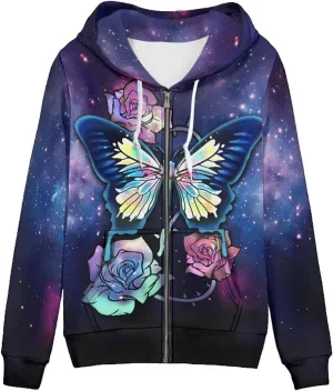 Women's Fashion Hoodies Sweatshirt Teen Girls Zip Up Jacket Long Sleeve Pullover Top XS-5XL