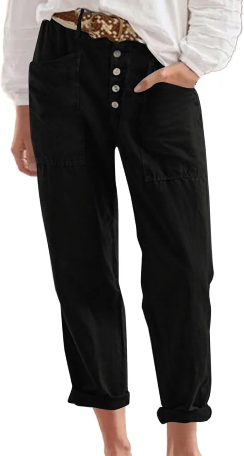 Women's Fashionable Ankle Pants Trendy Cotton Linen Lounge Trouser Versatile Work Home Office Yoga Hiking Casual Pant