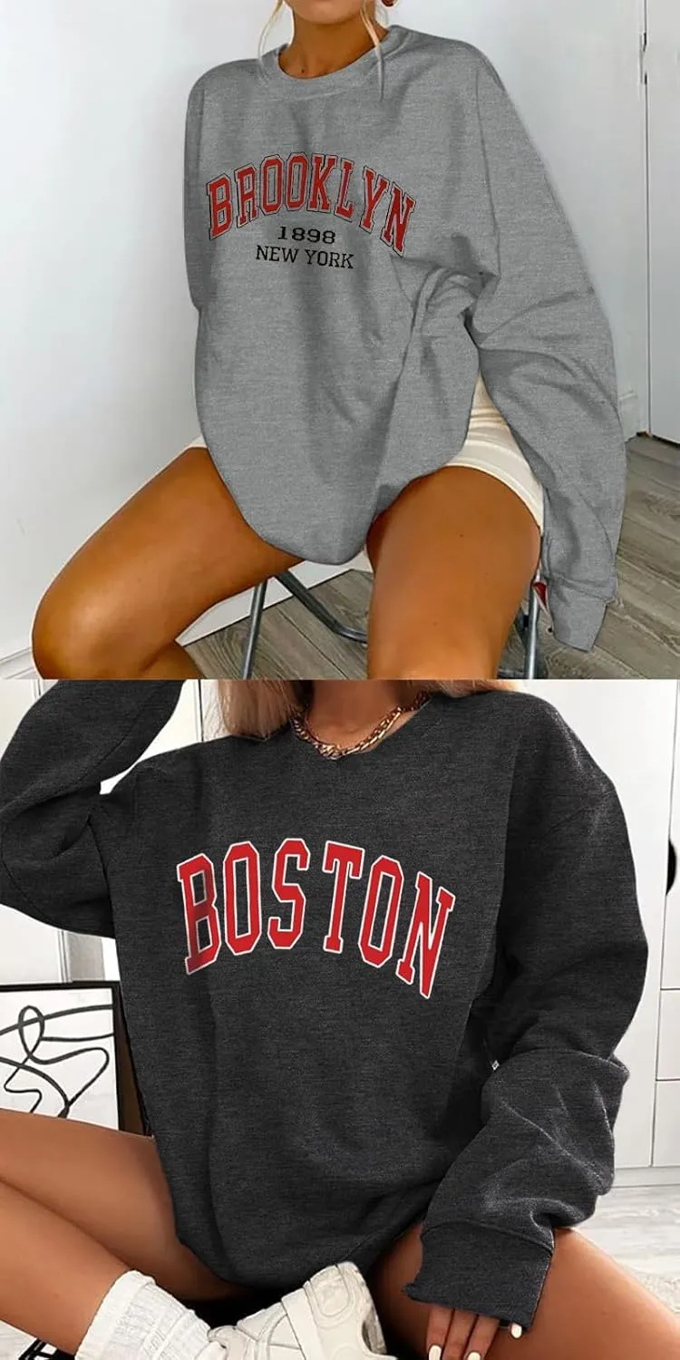 Women's Graphic Sweatshirts Oversized Long Sleeve Cute Los Angeles Loose Crewneck Pullover Sweatshirt